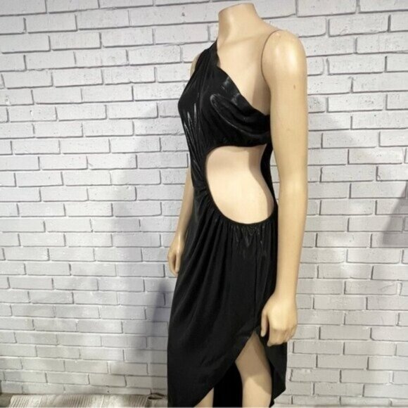 Norma Kamali Sunburst One‑Shoulder Cut‑Out Gown – Size XL – Black Lamé / Evening - Picture 12 of 13